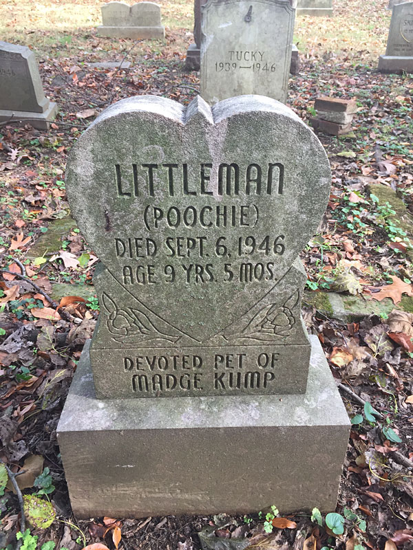 Littleman (Poochie) Died Sept. 6, 1946 Age 9 Yrs. 4 Mos. Devoted Pet of Madge Kump. (November 2017)