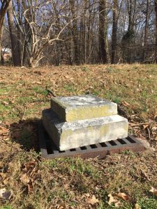 Base of a column, likely location of Rosedale Dog's Cemetery. Photograph by J. Mangin, February 8, 2020.